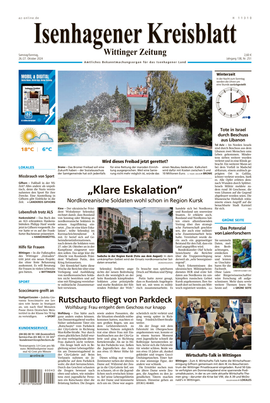 Isenhagener Kreisblatt vom Samstag, 26.10.2024