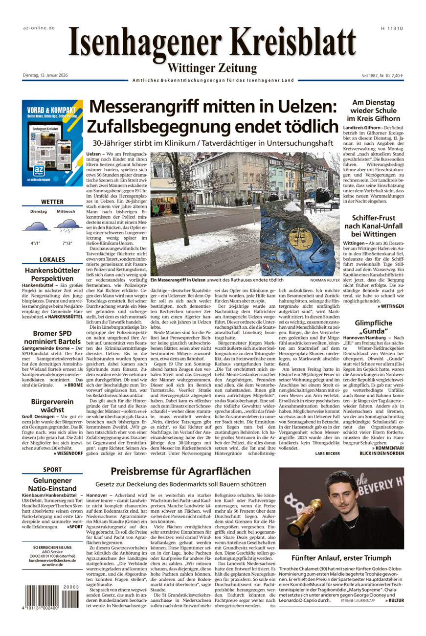 Isenhagener Kreisblatt vom Dienstag, 13.01.2026