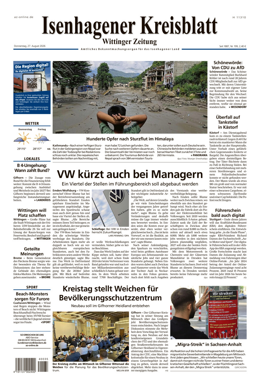 Isenhagener Kreisblatt vom Donnerstag, 27.08.2026