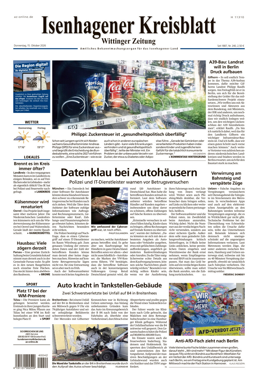 Isenhagener Kreisblatt vom Donnerstag, 15.10.2026