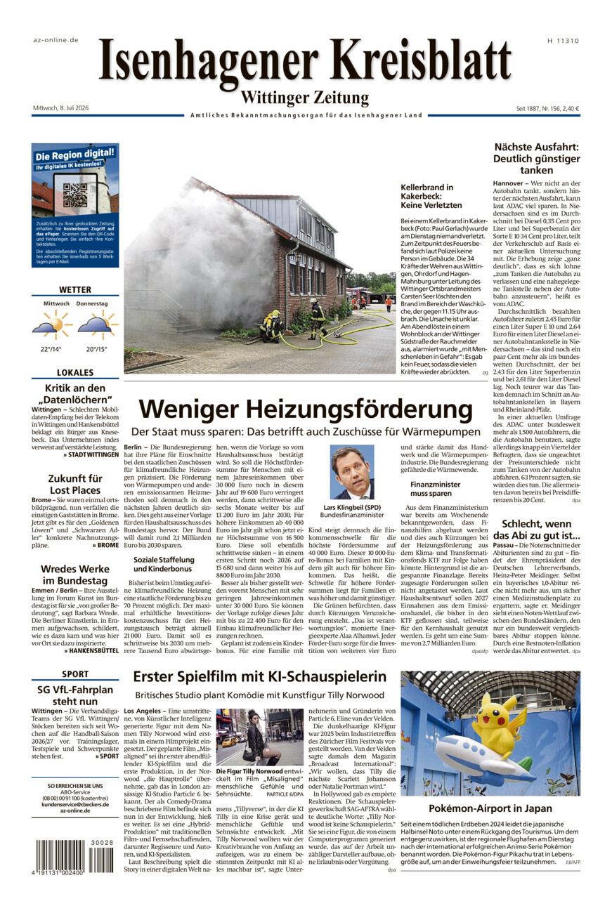 Isenhagener Kreisblatt vom Mittwoch, 08.07.2026