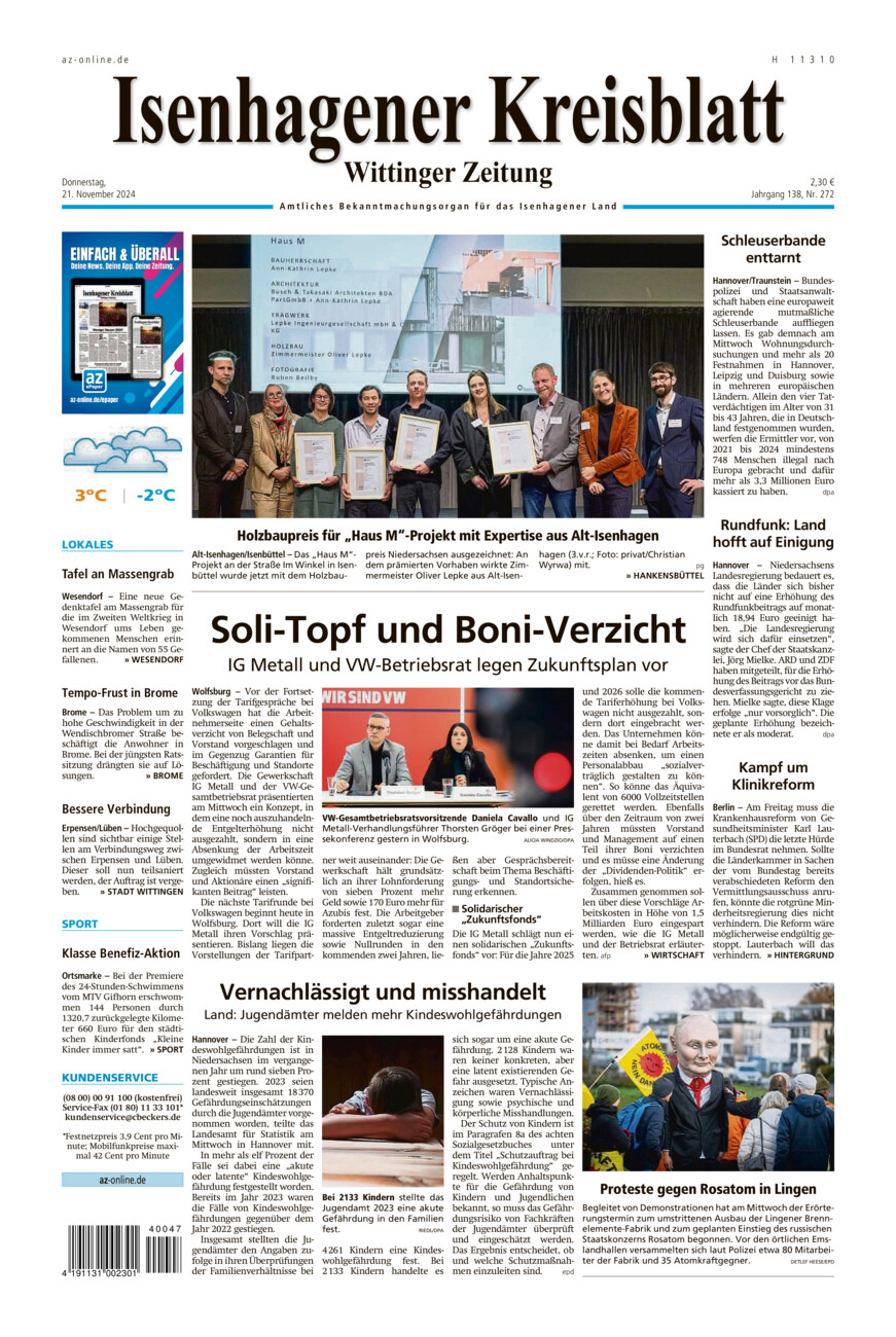 Isenhagener Kreisblatt vom Donnerstag, 21.11.2024