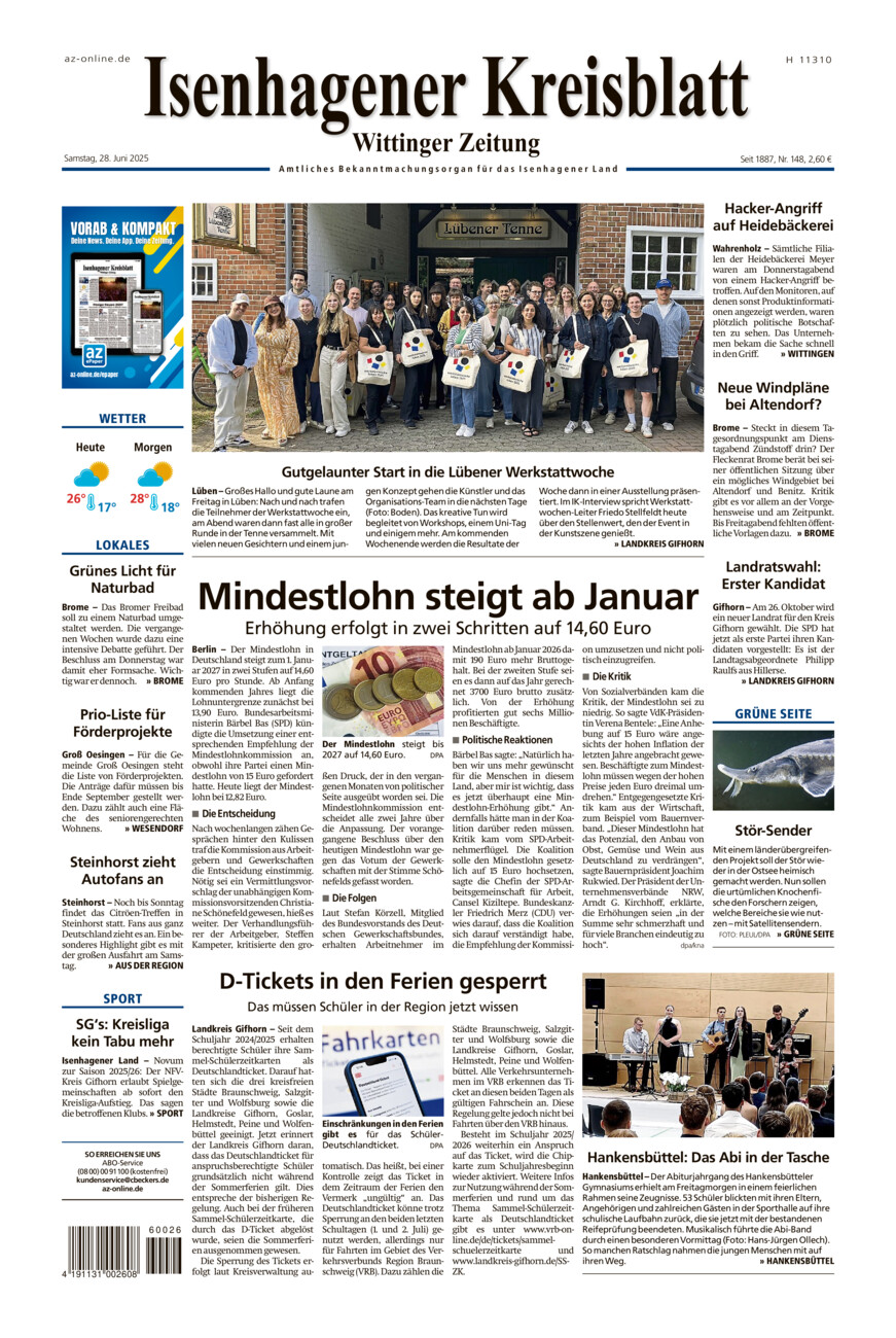 Isenhagener Kreisblatt vom Samstag, 28.06.2025