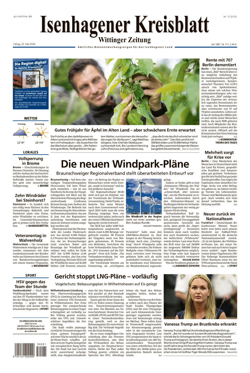 Isenhagener Kreisblatt vom Freitag, 22.05.2026