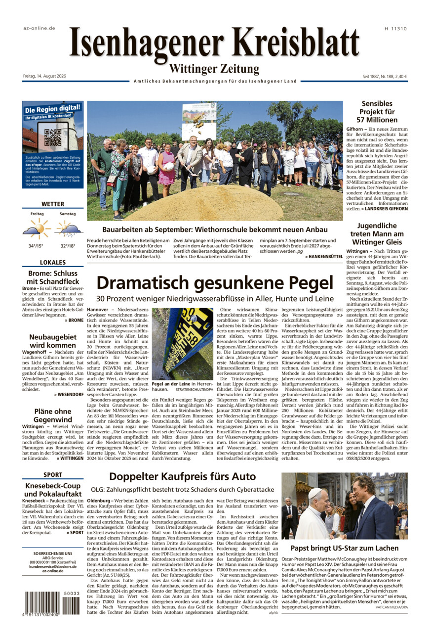 Isenhagener Kreisblatt vom Freitag, 14.08.2026