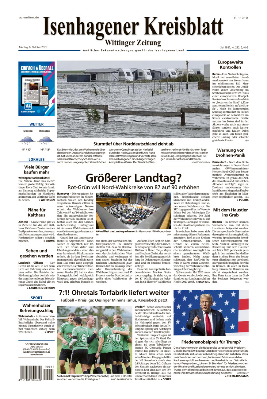 Isenhagener Kreisblatt vom Montag, 06.10.2025