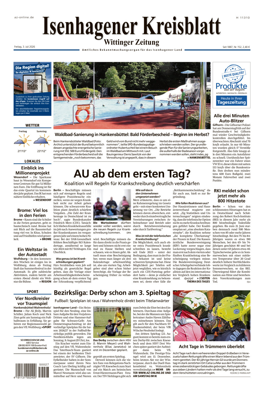 Isenhagener Kreisblatt vom Freitag, 03.07.2026