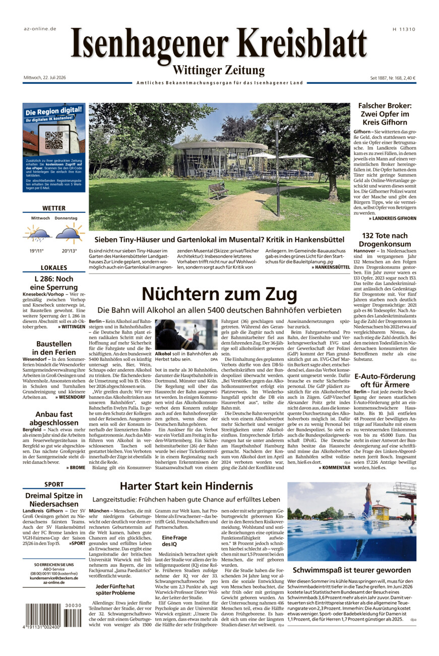Isenhagener Kreisblatt vom Mittwoch, 22.07.2026