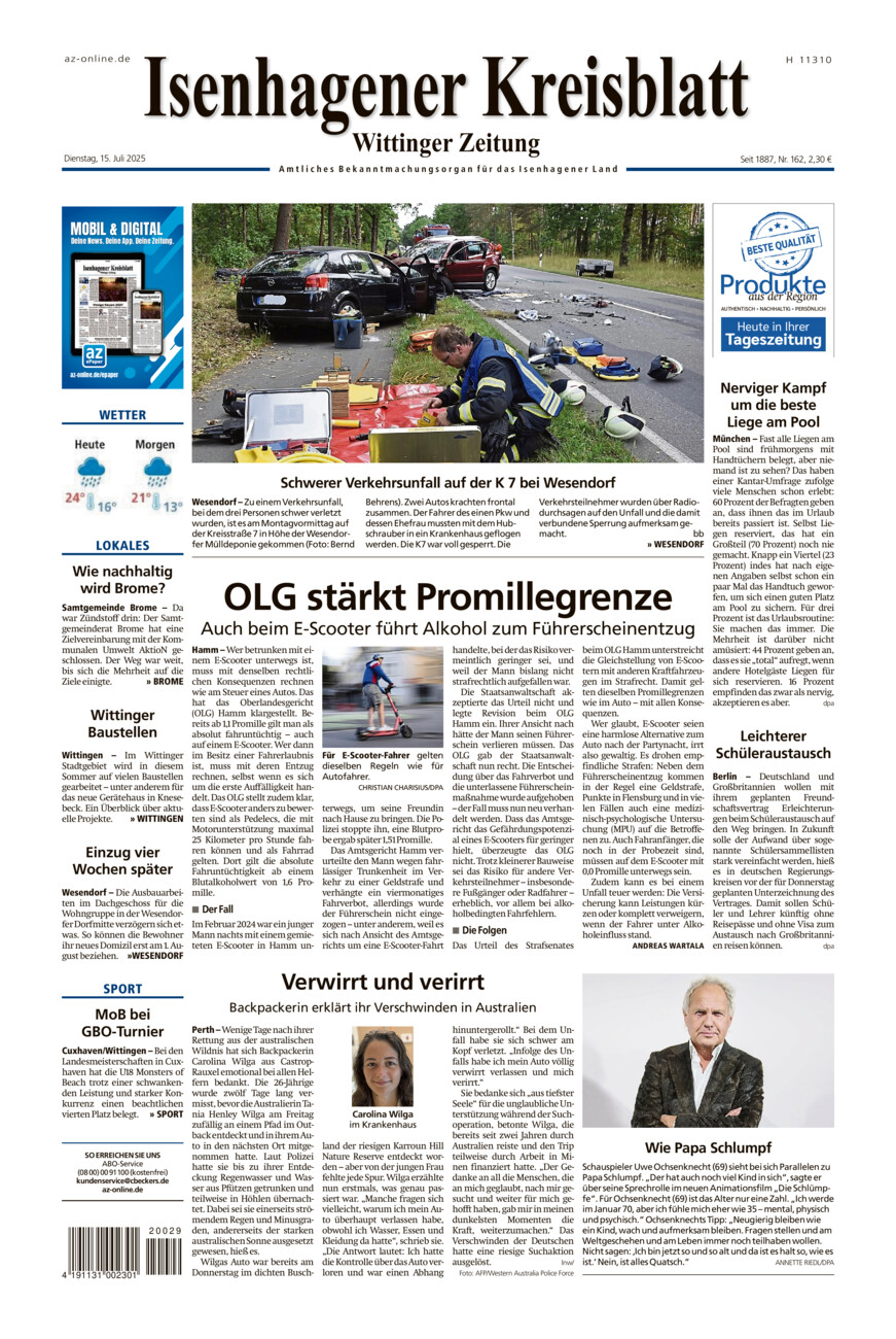 Isenhagener Kreisblatt vom Dienstag, 15.07.2025