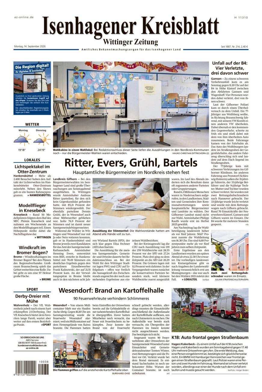 Isenhagener Kreisblatt vom Montag, 14.09.2026