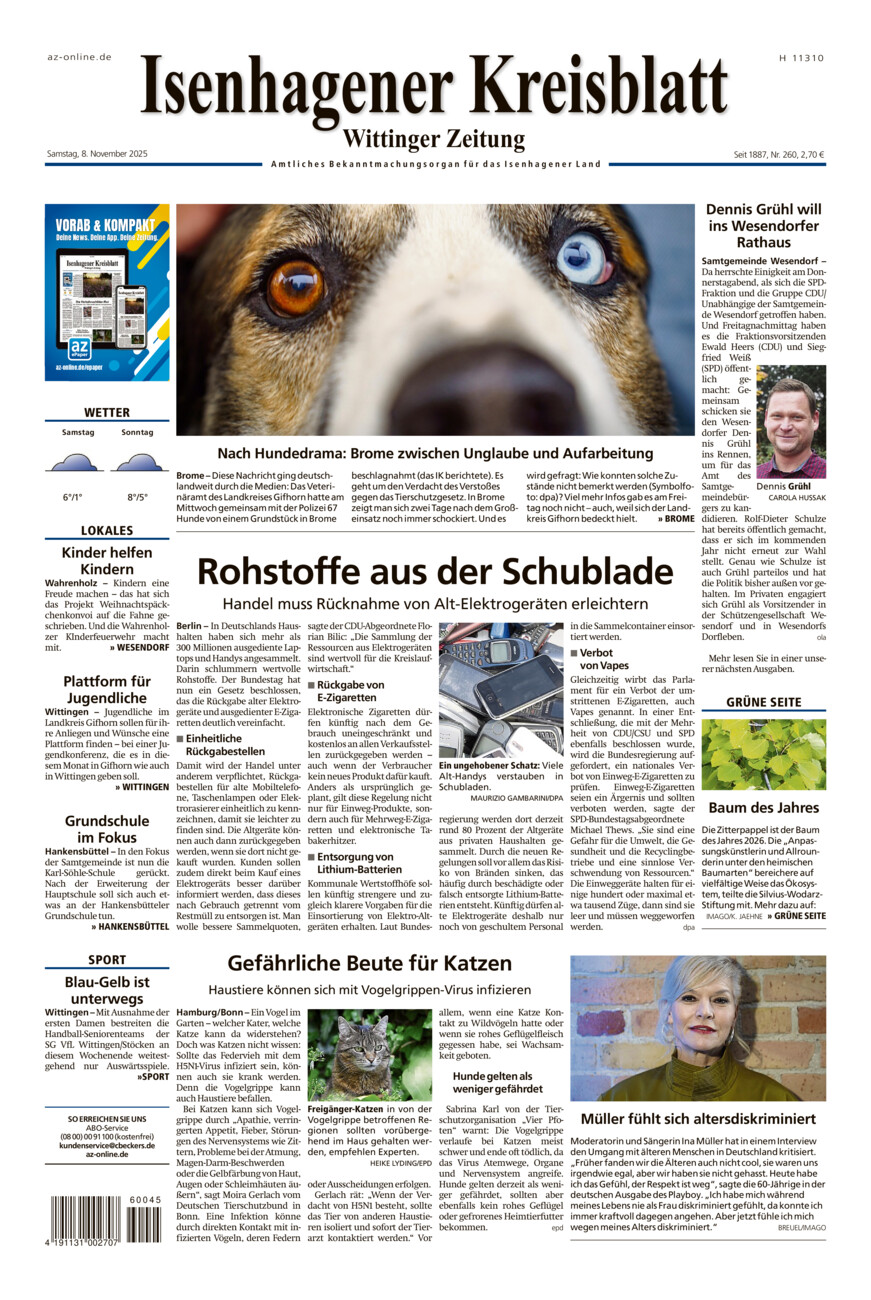 Isenhagener Kreisblatt vom Samstag, 08.11.2025