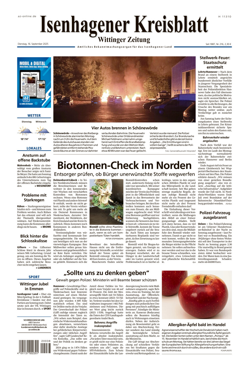 Isenhagener Kreisblatt vom Dienstag, 16.09.2025