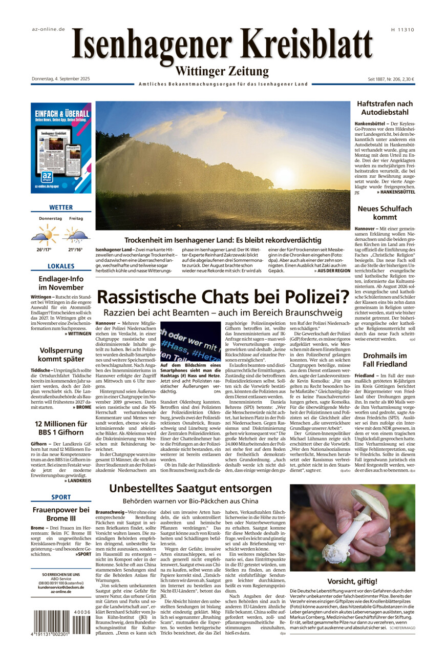 Isenhagener Kreisblatt vom Donnerstag, 04.09.2025