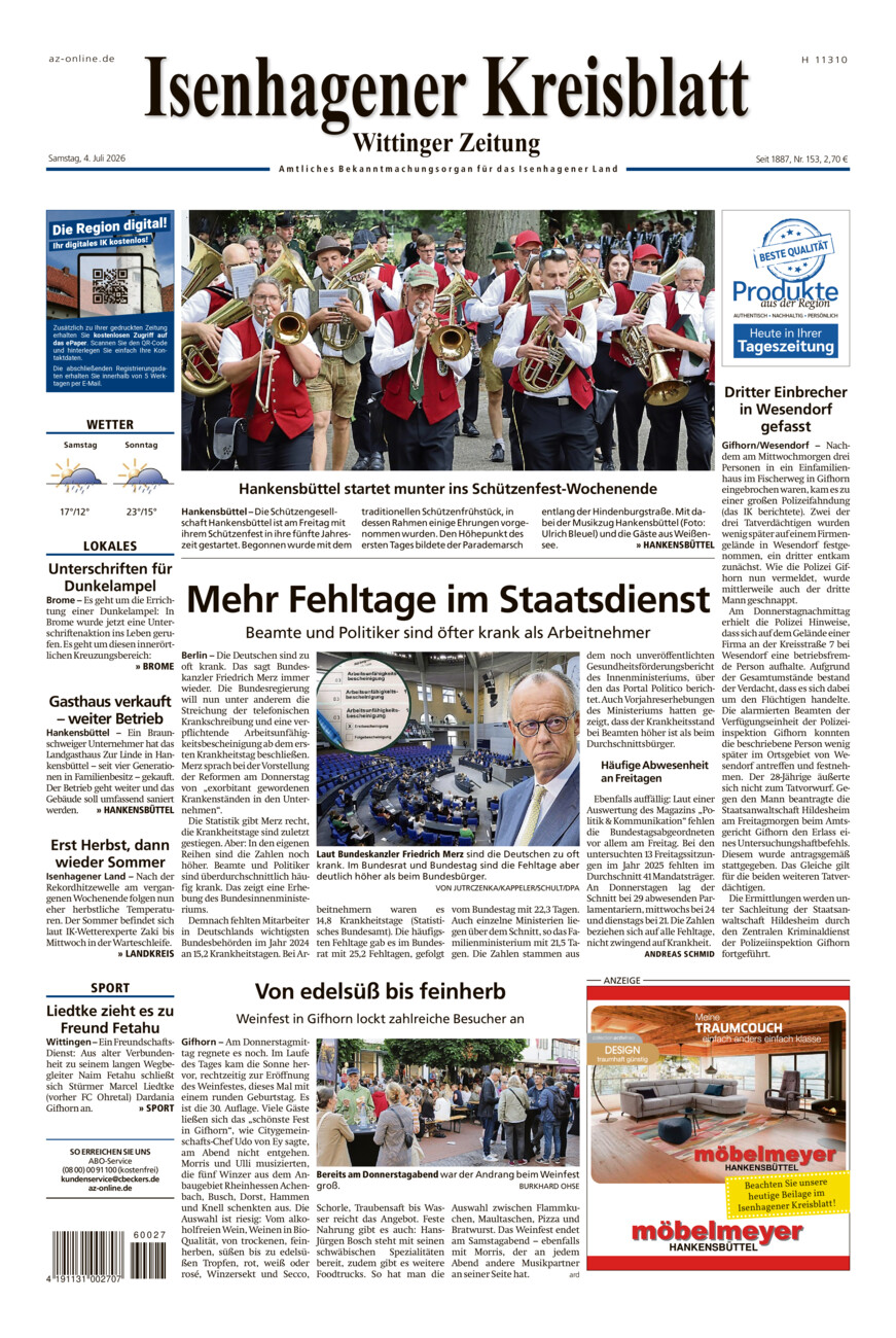 Isenhagener Kreisblatt vom Samstag, 04.07.2026