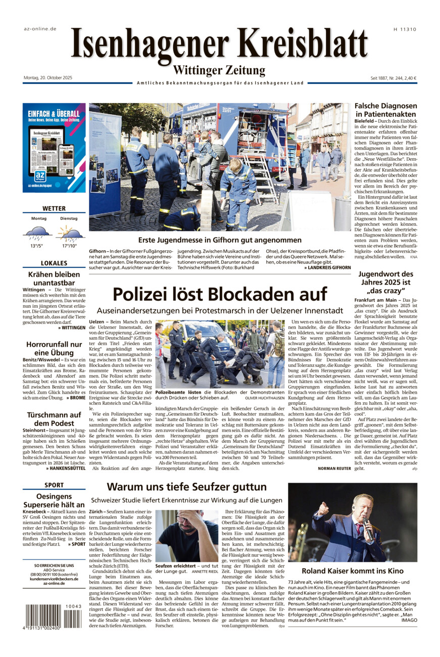 Isenhagener Kreisblatt vom Montag, 20.10.2025