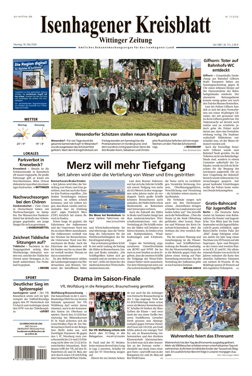 Isenhagener Kreisblatt vom Montag, 18.05.2026