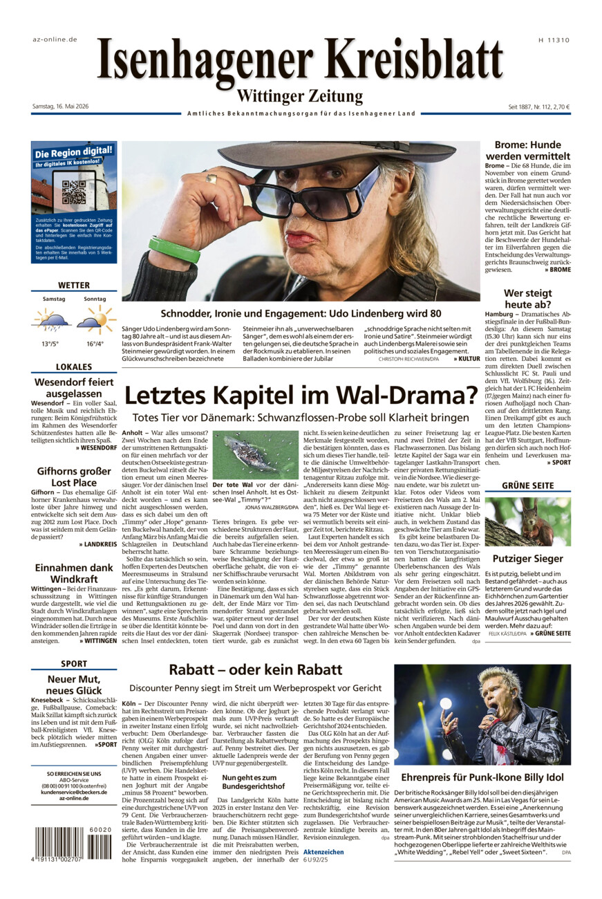 Isenhagener Kreisblatt vom Samstag, 16.05.2026