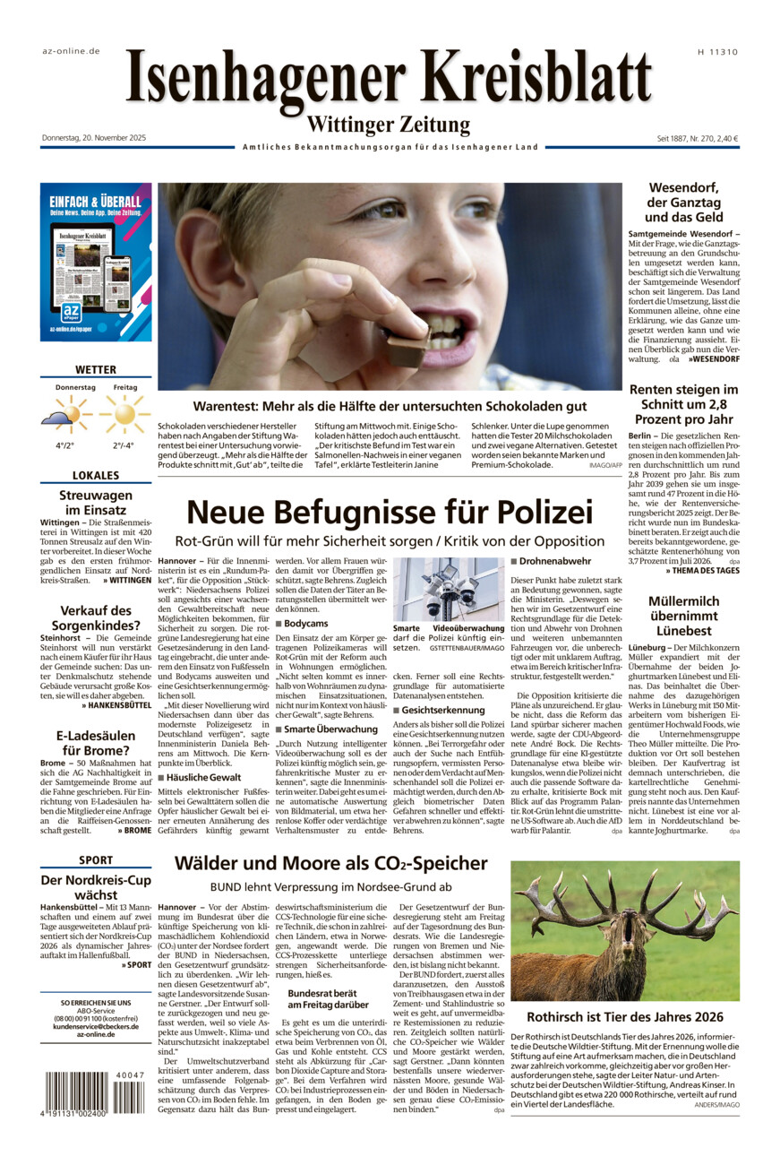 Isenhagener Kreisblatt vom Donnerstag, 20.11.2025