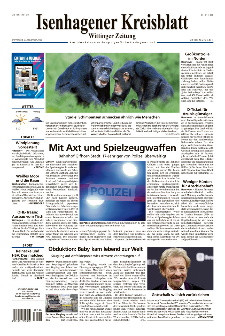 Isenhagener Kreisblatt vom Donnerstag, 27.11.2025