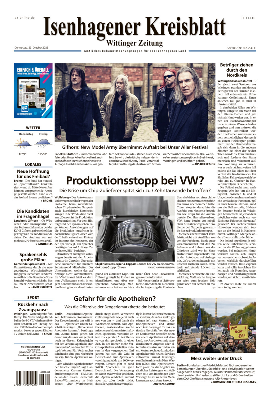 Isenhagener Kreisblatt vom Donnerstag, 23.10.2025