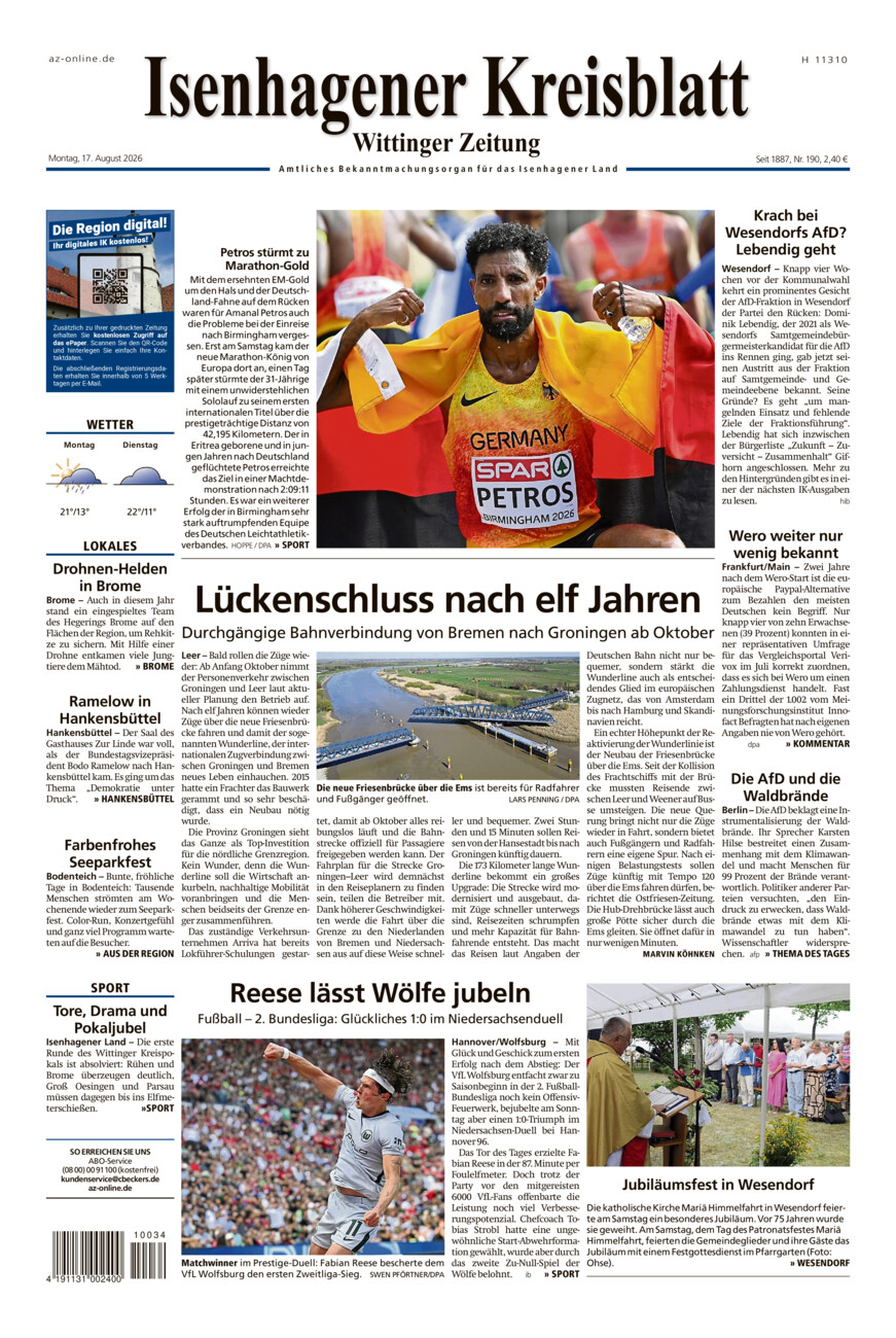 Isenhagener Kreisblatt vom Montag, 17.08.2026