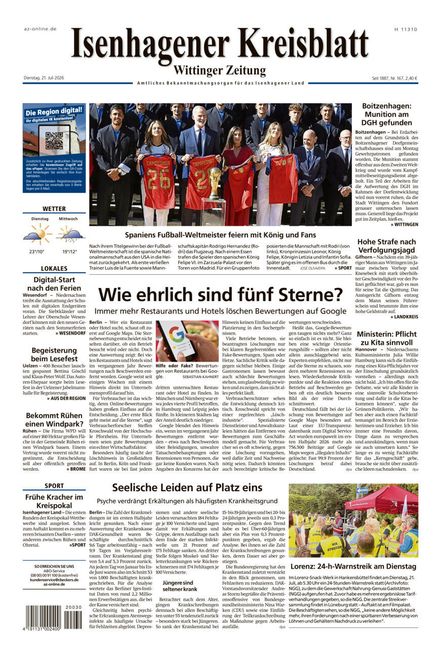 Isenhagener Kreisblatt vom Dienstag, 21.07.2026