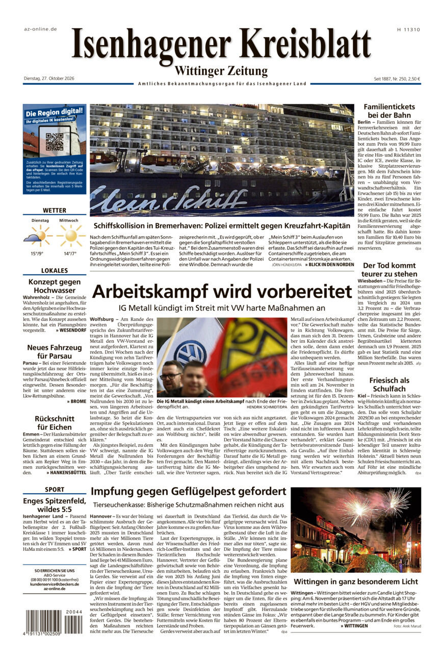 Isenhagener Kreisblatt vom Dienstag, 27.10.2026