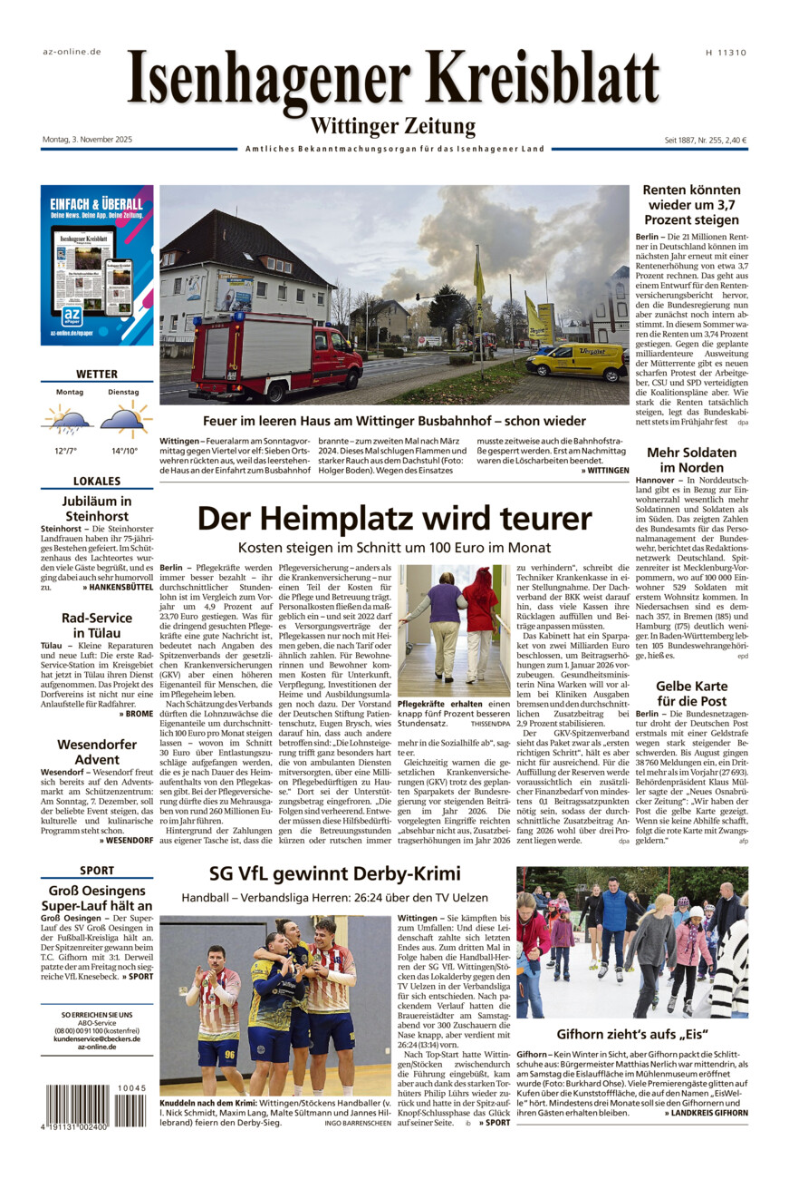 Isenhagener Kreisblatt vom Montag, 03.11.2025