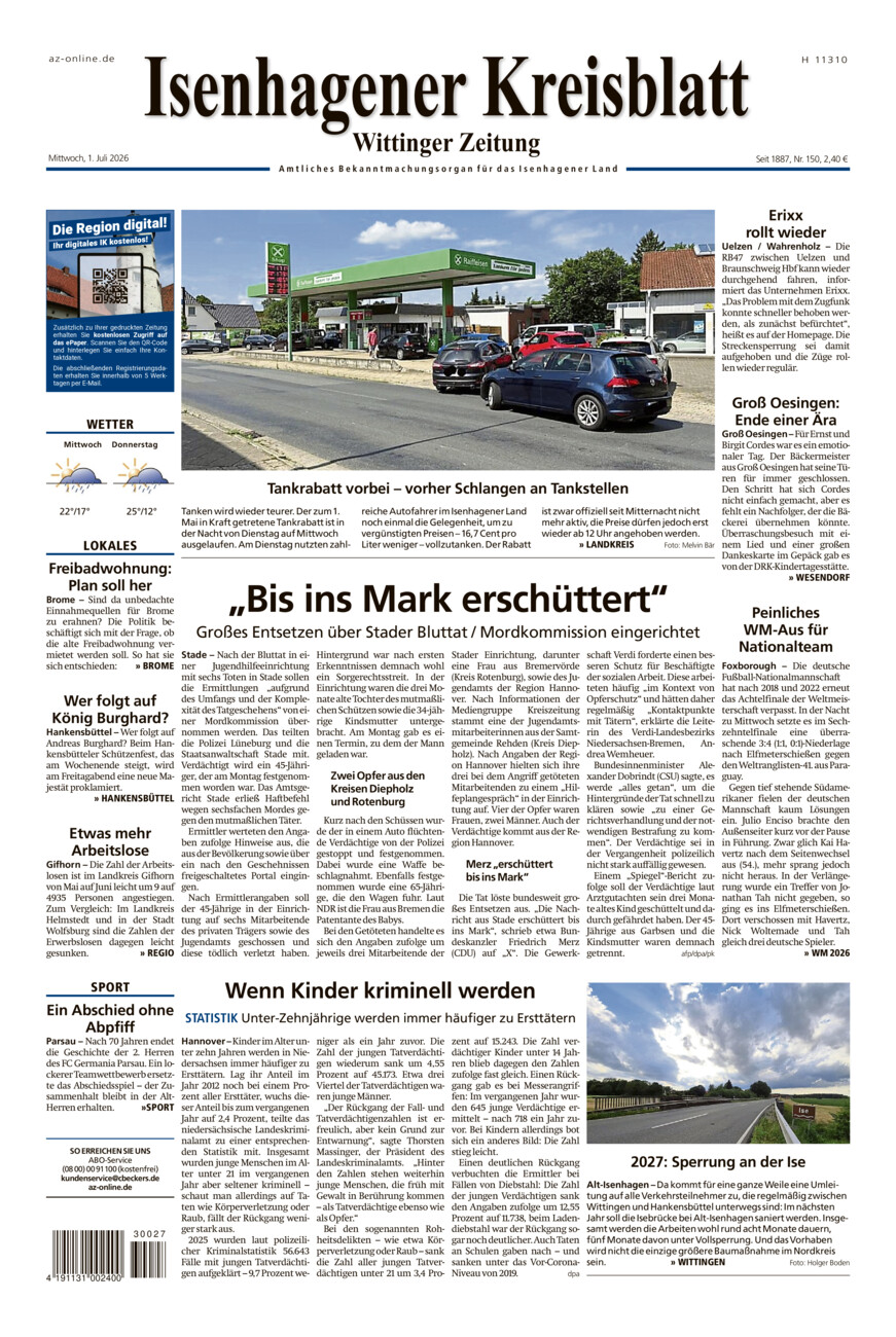 Isenhagener Kreisblatt vom Mittwoch, 01.07.2026