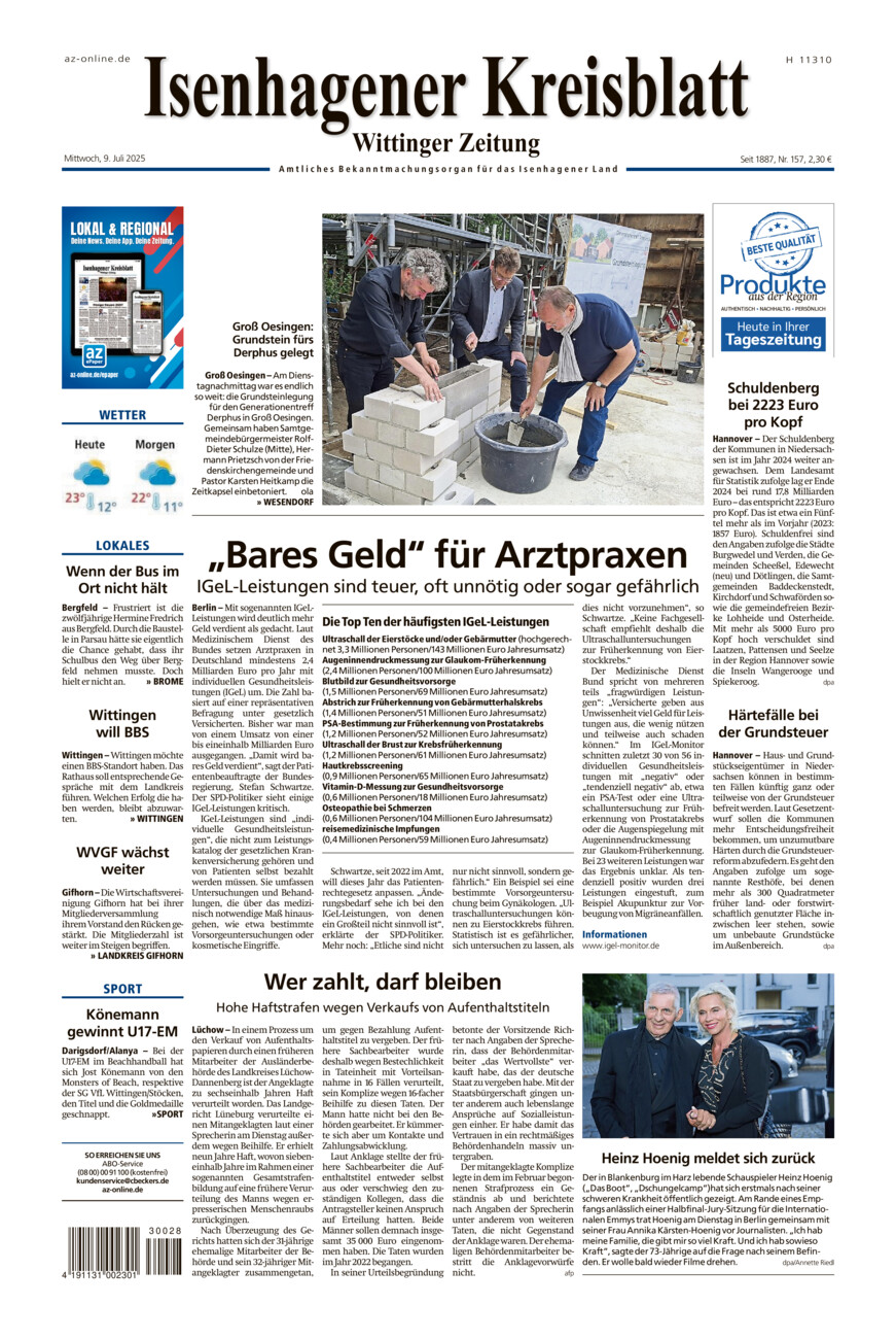 Isenhagener Kreisblatt vom Mittwoch, 09.07.2025