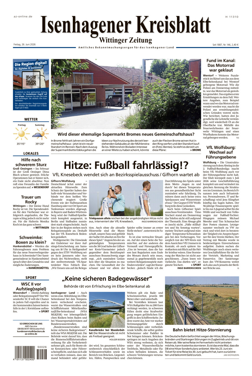 Isenhagener Kreisblatt vom Freitag, 26.06.2026