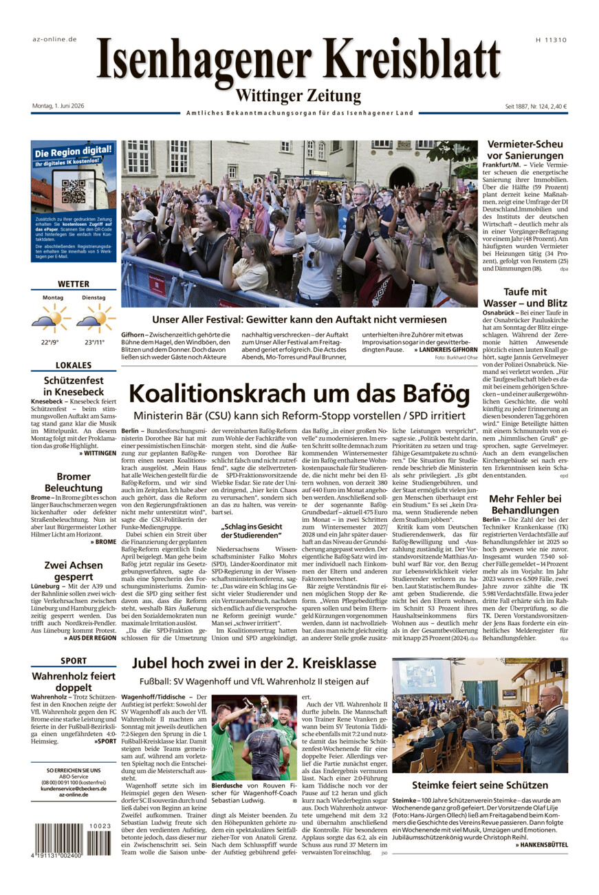 Isenhagener Kreisblatt vom Montag, 01.06.2026