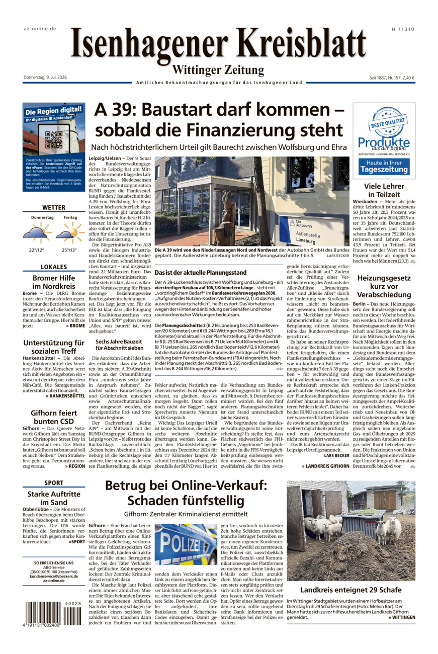 Isenhagener Kreisblatt vom Donnerstag, 09.07.2026