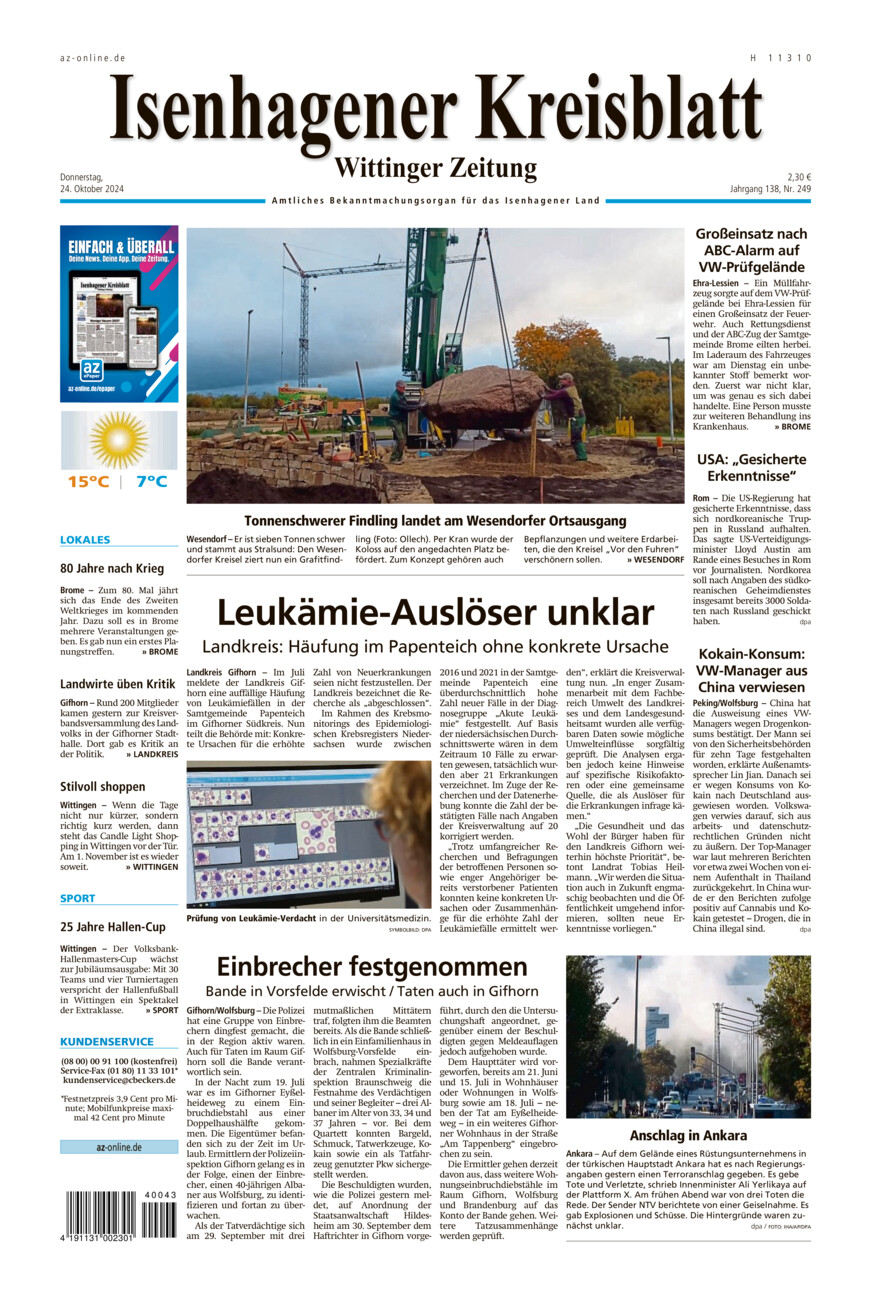 Isenhagener Kreisblatt vom Donnerstag, 24.10.2024