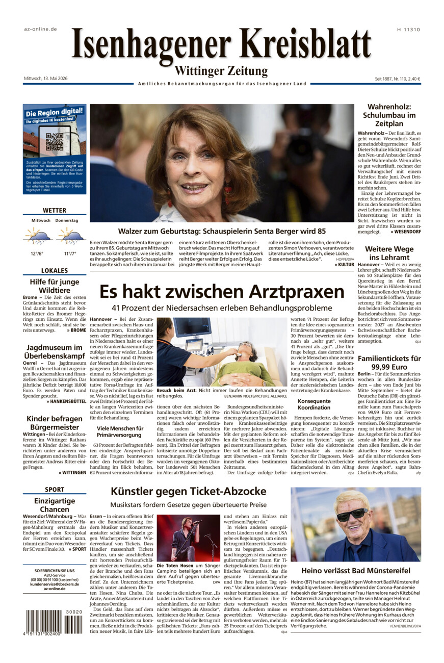 Isenhagener Kreisblatt vom Mittwoch, 13.05.2026