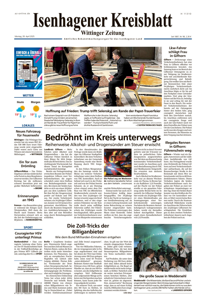 Isenhagener Kreisblatt vom Montag, 28.04.2025
