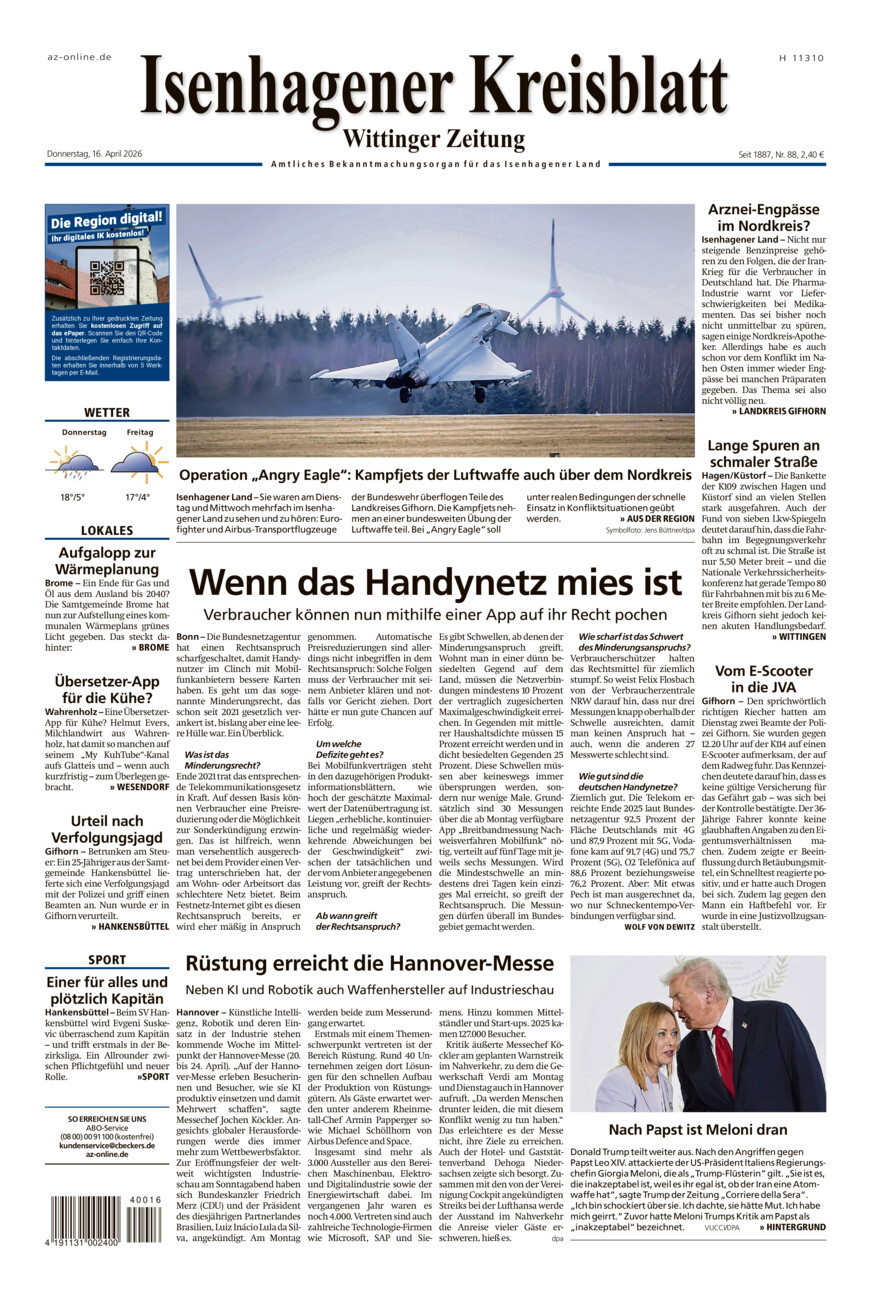 Isenhagener Kreisblatt vom Donnerstag, 16.04.2026