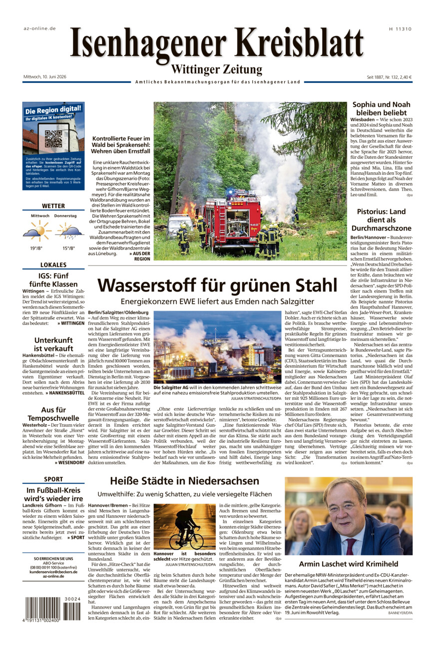 Isenhagener Kreisblatt vom Mittwoch, 10.06.2026