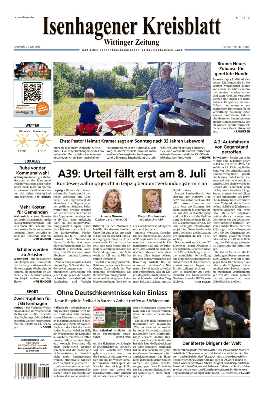 Isenhagener Kreisblatt vom Mittwoch, 24.06.2026