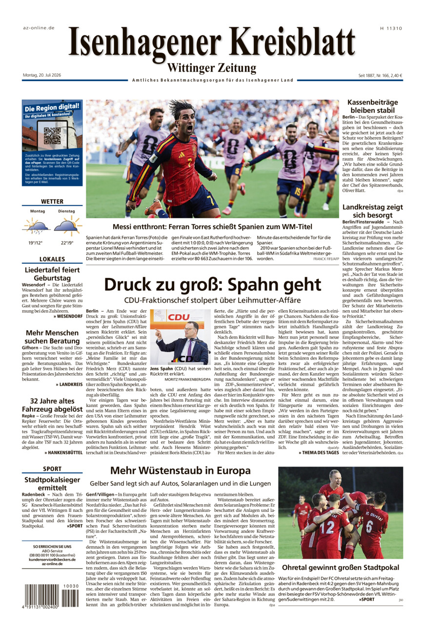 Isenhagener Kreisblatt vom Montag, 20.07.2026