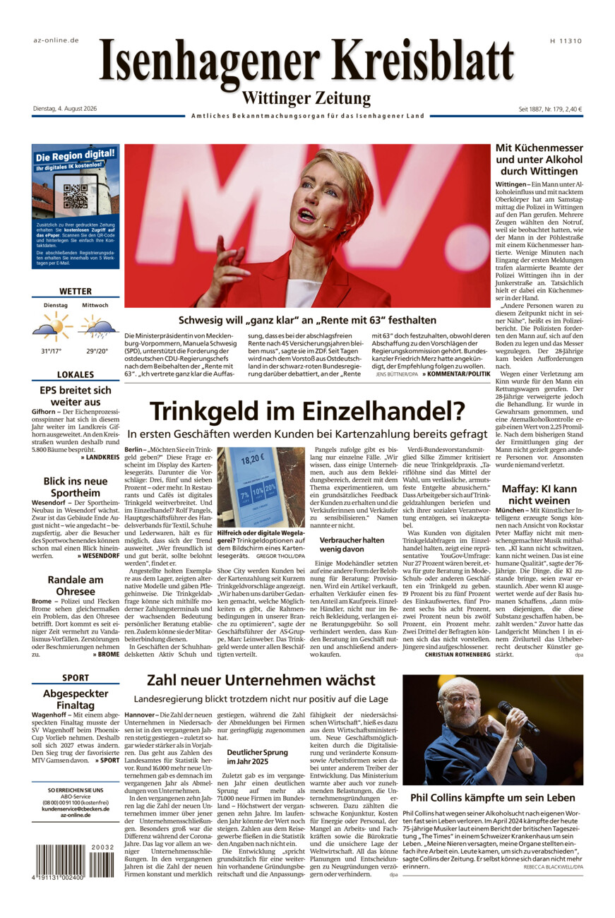 Isenhagener Kreisblatt vom Dienstag, 04.08.2026