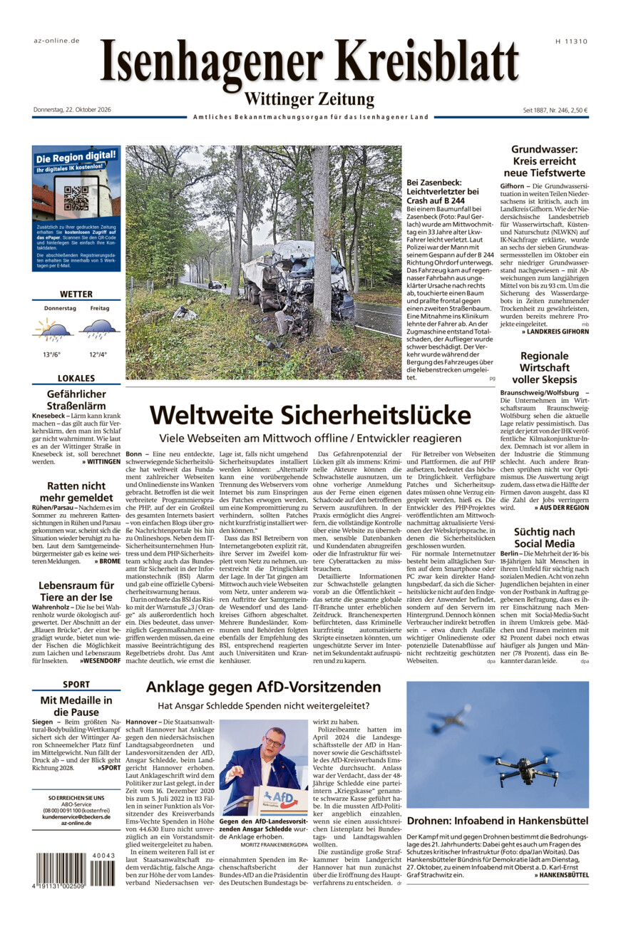 Isenhagener Kreisblatt vom Donnerstag, 22.10.2026