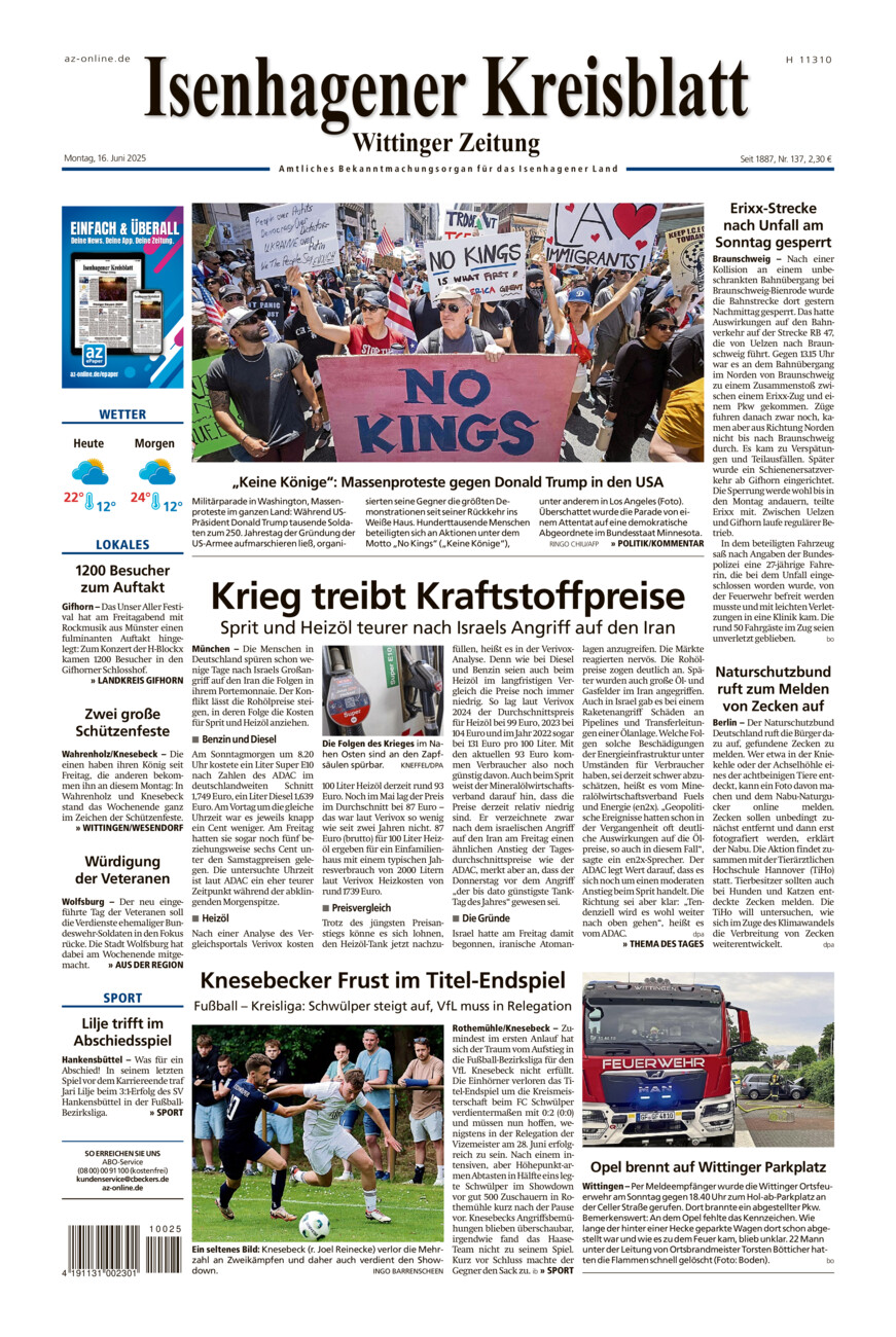 Isenhagener Kreisblatt vom Montag, 16.06.2025