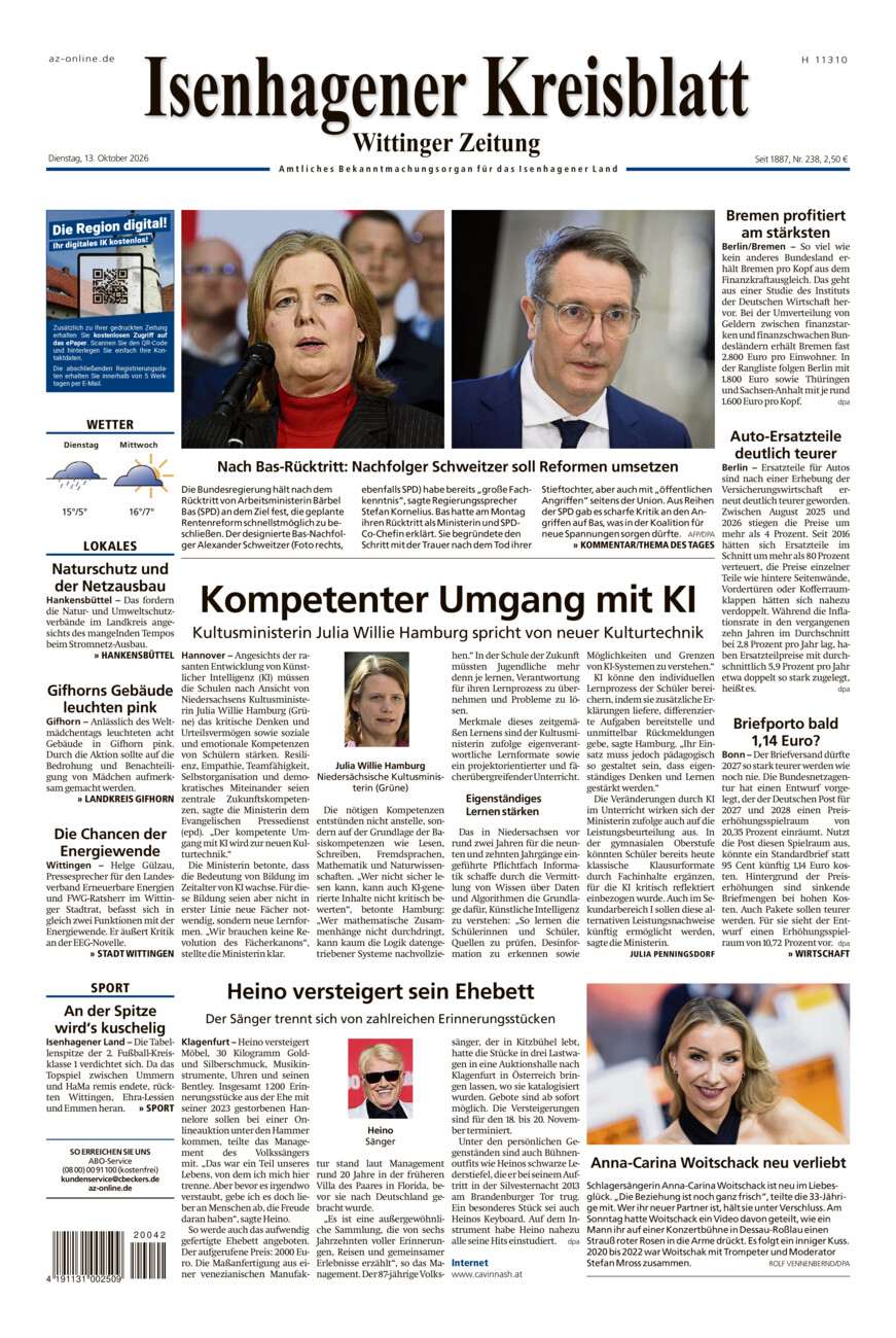 Isenhagener Kreisblatt vom Dienstag, 13.10.2026