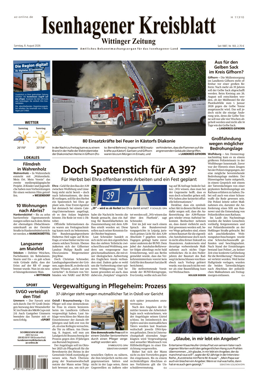 Isenhagener Kreisblatt vom Samstag, 08.08.2026