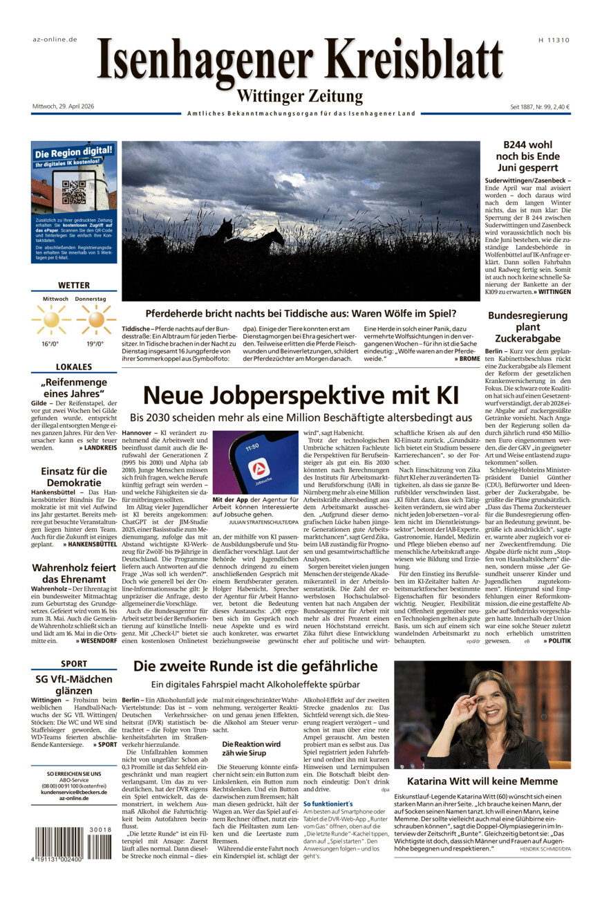 Isenhagener Kreisblatt vom Mittwoch, 29.04.2026