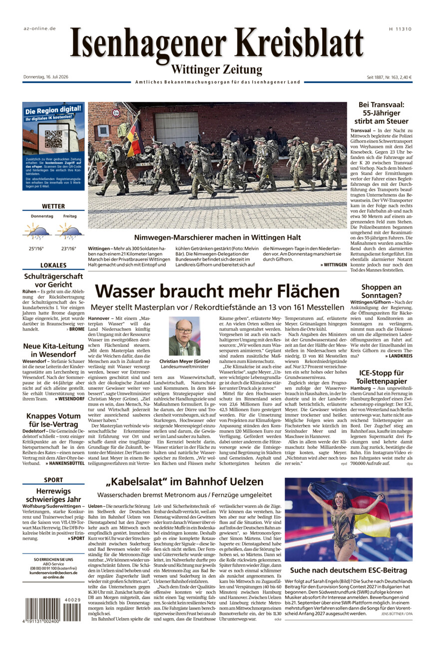 Isenhagener Kreisblatt vom Donnerstag, 16.07.2026