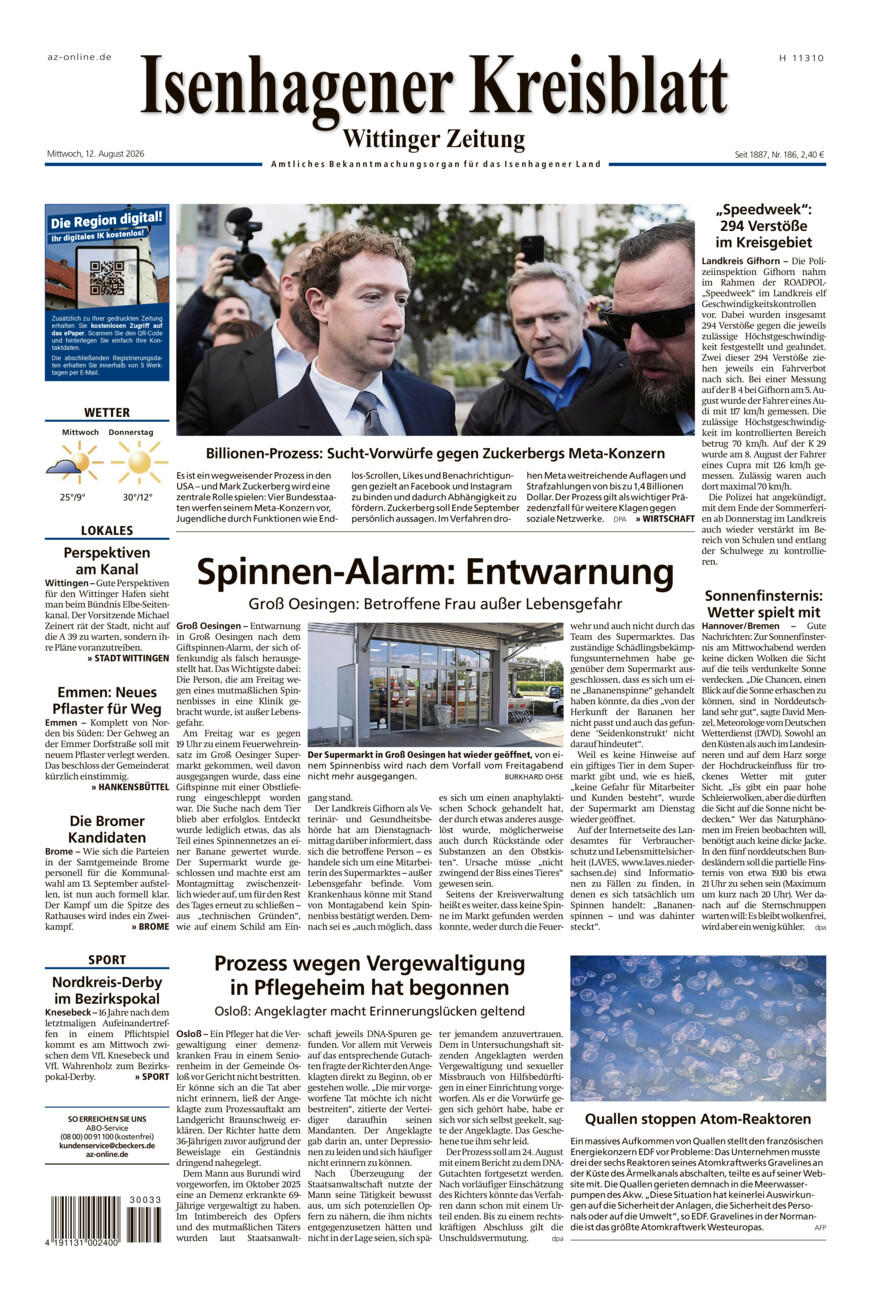 Isenhagener Kreisblatt vom Mittwoch, 12.08.2026