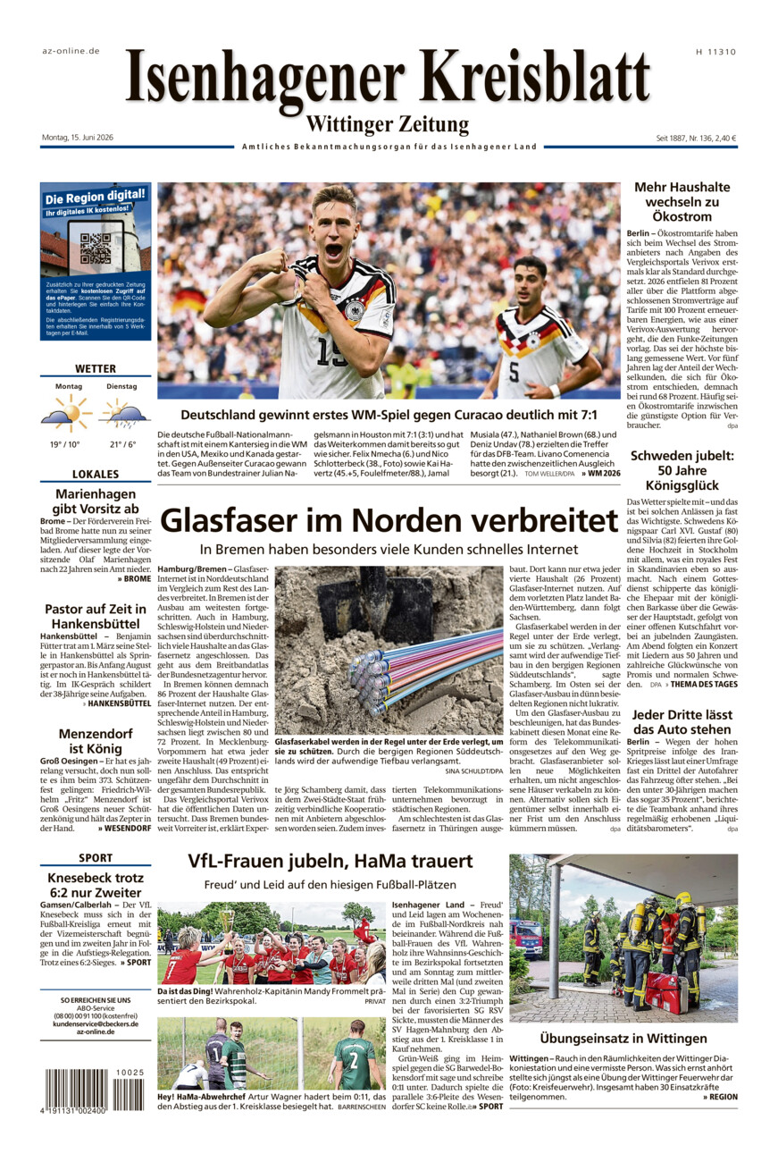 Isenhagener Kreisblatt vom Montag, 15.06.2026
