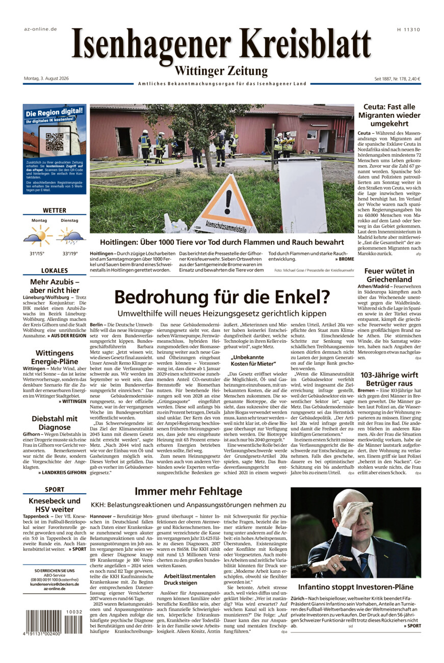 Isenhagener Kreisblatt vom Montag, 03.08.2026